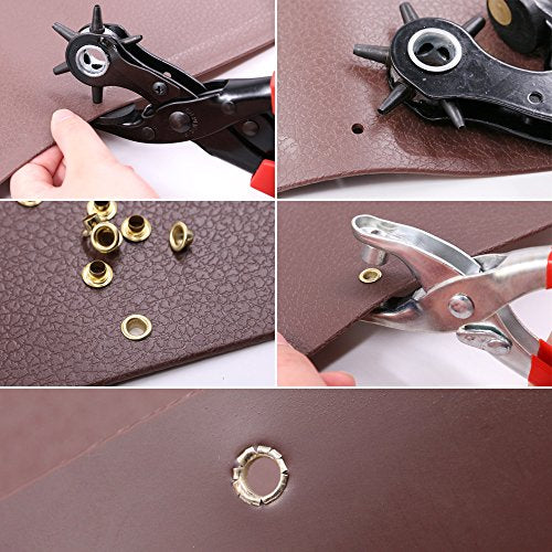 Glarks Heavy Duty Adjustable Metal Hole Punch Pliers Revolving Leather Belt Hole Punch with Eyelet Pliers Tool Kit for Belt, Watch Bands, Saddle, Shoes, Crafts - style: Hole Punch Plier with Eyelet Plier