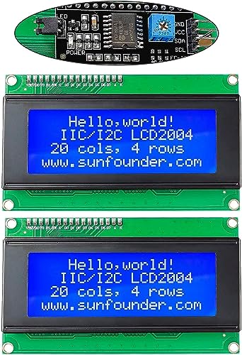 SunFounder 2 Pack 2004 20x4 LCD Module IIC I2C Interface Adapter Blue Backlight Compatible with MEGA2560 Arduino R3 Raspberry (I2C Included) - color: LCD2004 & I2C (2Pack)