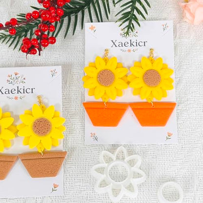Xaekicr Sunflower Clay Cutters Set – 3PCS Polymer Clay Molds for Earrings, Flower Pot Clay Earring Cutters, DIY Tools for Jewelry Making - color: T color