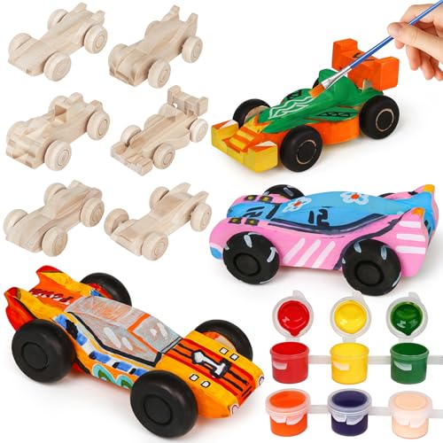 12 Pieces Unfinished Wooden Cars, Wood DIY Cars Arts and Crafts Kit for Students Home Activities Easy Woodworking and Family Time (Paints and Brushes not Included)