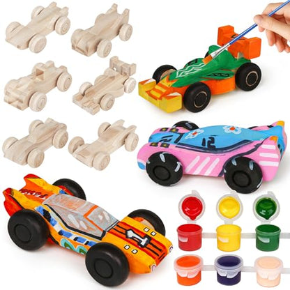 12 Pieces Unfinished Wooden Cars, Wood DIY Cars Arts and Crafts Kit for Students Home Activities Easy Woodworking and Family Time (Paints and Brushes not Included)
