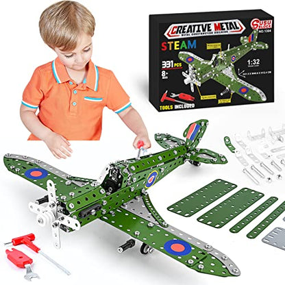 Ferthor Fun STEM Building Toys Model Airplane Kits for Boys 8-12,Airplane Model Scale 1:32 Metal Building Kit,Erector Sets Model Planes for Kids 8-12,Best Airplane Gifts for Hurricane Fighter Fans
