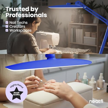Neatfi XL 2200 Lumens 24W LED Desk Lamp – Shadow-Free Task Lighting | 4-Level Dimming | Home Office & Crafts Use | 20-Inch Wide Head (Sapphire Blue, Non-CCT with Clamp) - color: Sapphire Blue, size: Non-CCT with Clamp