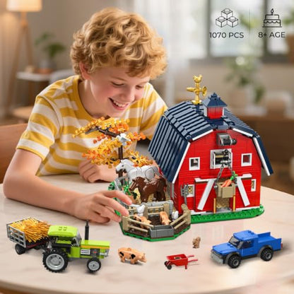 INSOON Western Farm Barn House Building Set with Lights for Boys Girls 8+