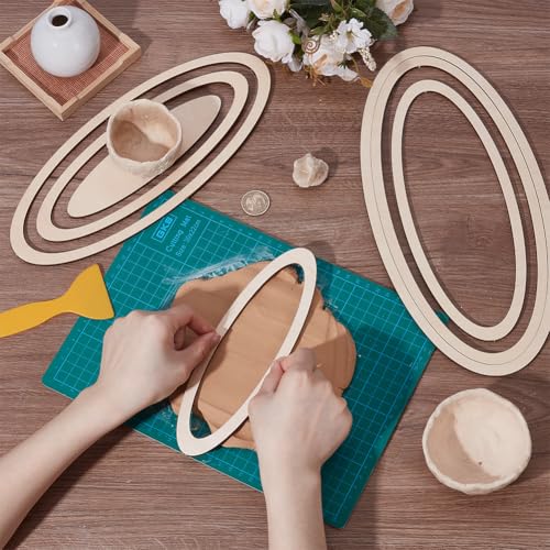 UNICRAFTALE 7Pcs Ceramics Plate Forming Molds Oval Pottery Tools Wooden Concentric Geometric Figure Rail Set Clay Molds DIY Dish Slump Mold for Ceramic Cutting and Printing Blank Modeling - size: 19-35cm Long
