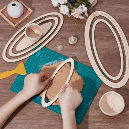UNICRAFTALE 7Pcs Ceramics Plate Forming Molds Oval Pottery Tools Wooden Concentric Geometric Figure Rail Set Clay Molds DIY Dish Slump Mold for Ceramic Cutting and Printing Blank Modeling - size: 19-35cm Long