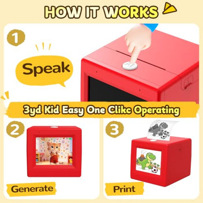 AI Voice Sticker Printer for Kids, Inkless|Wireless|Rechargeable Portable AI Mini Sticker Maker for DIY Arts and Crafts,3 4 5 6 7 8 9 10 11 12 Year Old Boys Girls Birthday Gift