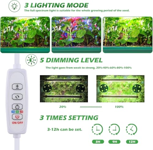 Seed Starter Kit, Seed Starter Tray with Grow Light and Heat Mat, Color Change Full Spectrum Grow Lights Seed Starting Germination Kits, 3 Timing Set Indoor Plant Grow Kit with Humidity Control