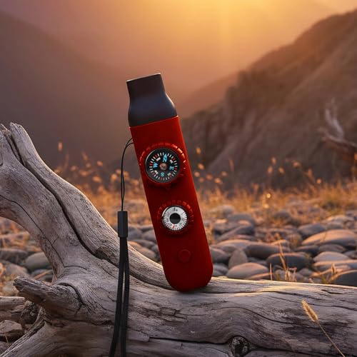 Multifunctional Survival Emergency Whistle for with Compass Hiking Survival, Thermometer & Neck Lanyard | Emergency Safety Gear for Hiking, Camping, Kayaking, Boating, Climbing - color: Red2pcs