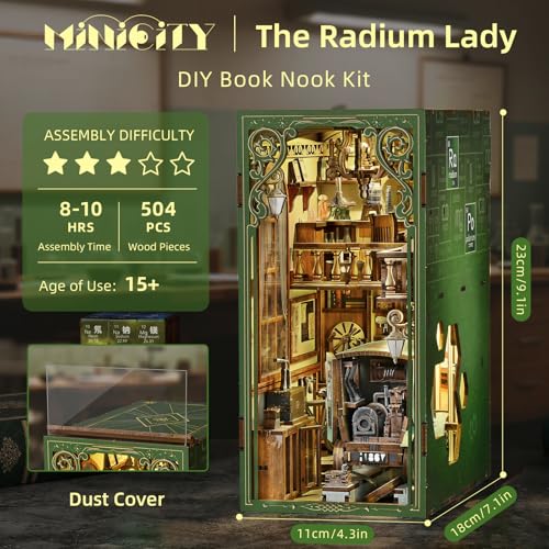 MiniCity Radium Lady DIY Book Nook Kit, 3D Wooden Miniature House with LED - color: The Radium Lady