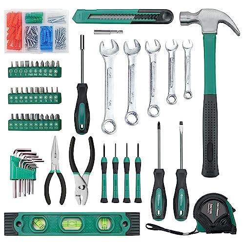 CARTMAN 152-Piece Household Tool Set, Green Hand Kit With Storage Case Box - color: Green