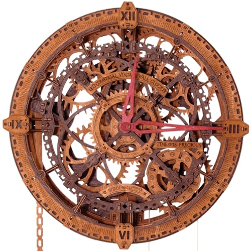 WOODEN.CITY Vintage Wall Clock Kit – 3D Wooden Puzzle for Adults, Mechanical DIY Clock Model, No Glue Required, Made in EU