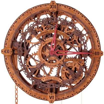 WOODEN.CITY Vintage Wall Clock Kit – 3D Wooden Puzzle for Adults, Mechanical DIY Clock Model, No Glue Required, Made in EU