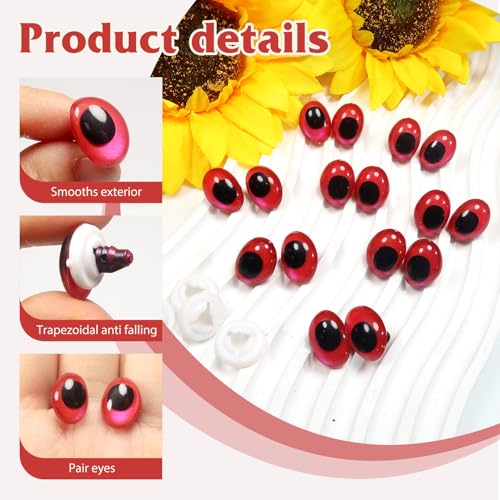 TOAOB 28pcs Oval Safety Eyes with Washers 13 x 18mm Stuffed Animals Craft Plastic Pink Red Doll Eyes for DIY Amigurumis Crochet Puppet Making - color: Pink