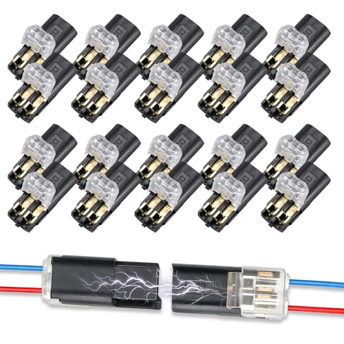20PCS Chedin Double Wire Plug in Connector,Low Voltage Wire Connector,Quick Disconnect 2 Pin Led Connector No Wire Stripping Cutting, Light Led Strip Connectors with Locking Buckle 18-22AWG