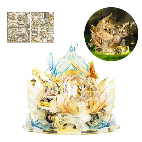 MU 3D Fairy Series Metal Puzzle Model Kits Cinderella's Elf Carriage, Princess Magic Palace Miniature Building, DIY Birthday Xmas Gift Toy Sets - color: Elf Carriage