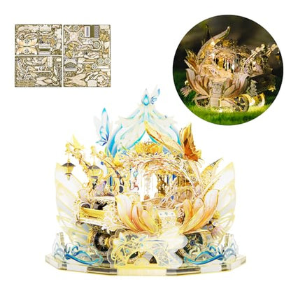 MU 3D Fairy Series Metal Puzzle Model Kits Cinderella's Elf Carriage, Princess Magic Palace Miniature Building, DIY Birthday Xmas Gift Toy Sets - color: Elf Carriage