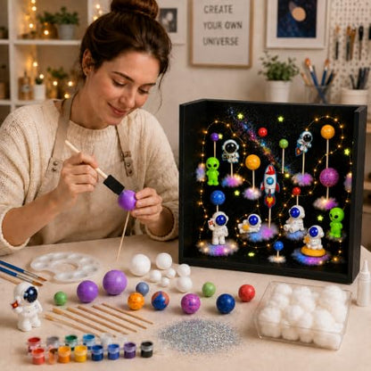 Cinrobiye 67 PCS Galaxy Diorama Scene Kit, 3D Solar System Model Project Set, Outer Space Planet Foam Craft Kit with Astronauts, Rocket and Space-Themed Decorations for School Science Arts Projects