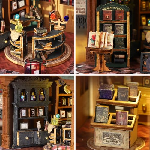 fifijoy DIY Dollhouse Miniature House Kit, Tiny House Kits Mini Doll House Model Building Sets, Wooden Miniature Kits for Adults (Magic Book City) - color: Magic Book City