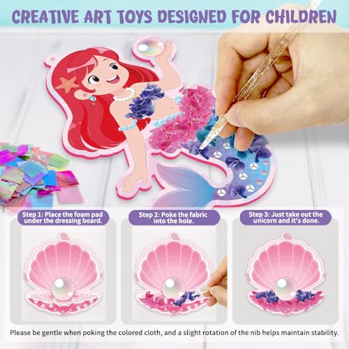 MZYTOZA Poke Art Kit for Kids Ages 4-8, Mess-Free Fabric Craft Set - color: Pink and Blue-Mermaid