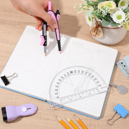 Zonon 2 Pcs Protractor and Compass Set, Swing Arm Protractor, Pink Clear - color: Pink and Clear