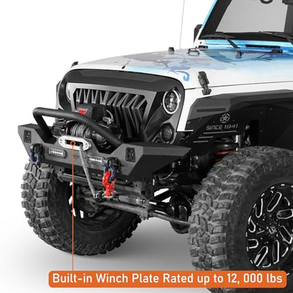 Hooke Road Wrangler JK Rear Bumper with Tire Carrier and Front Bumper Combo Compatible with Jeep Wrangler JK & Unlimited 2007-2018 2/4 Doors