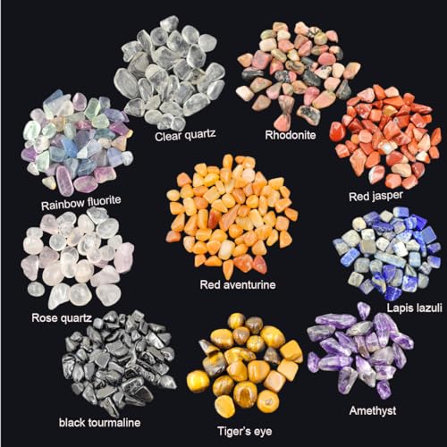 10 Kinds Gemstones and Crystals Set Tumbled Chips Crystals for Jewelry Making,Candle Making,Crushed Stones Rocks and Minerals Science Kit,Black Tourmaline,Rhodonite