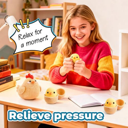 Joyclub Crochet Kit for Beginners 4 Chicken Family with Video for Adults - color: Crochet Chicken