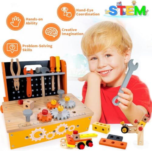 Wooden Kids Tool Bench 54 PCS Montessori STEM Tool Set for Toddlers Age 3+