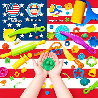 Kids Dough and Clay Play Tools – 25 Pcs Modeling Clay Accessories with Rolling Pin, Cutters & Extruder – Toddler Craft Kit for Preschool Learning and Creative Play - size: 25pcs