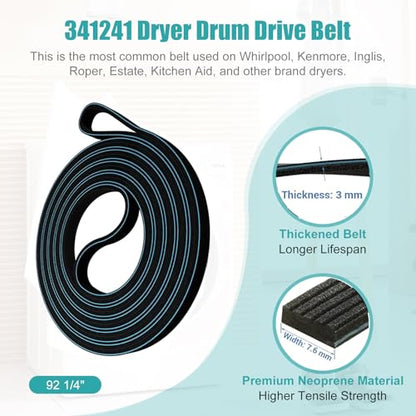 4392065RC Dryer Repair Kit Including 691366 Idler Pulley, 341241 Dryer Belt - style: Black Blue Roller