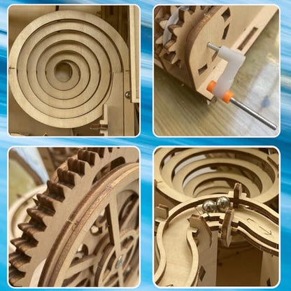 3D Wooden Puzzle Marble Run for Adults - DIY Mechanical Assembly Model Kit - style: Double track