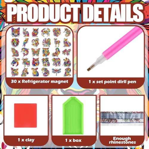 Remuuly 30 Pcs Animal Diamond Painting Magnets Diamond Art Kits for Adults - color: Animal
