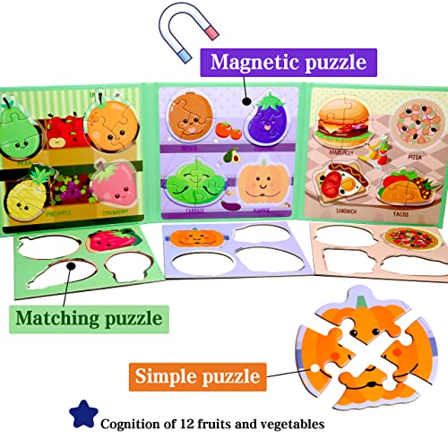 Magnetic Puzzles for Kids Ages 3-5, Travel Toddler Food Puzzle Toy - style: Food