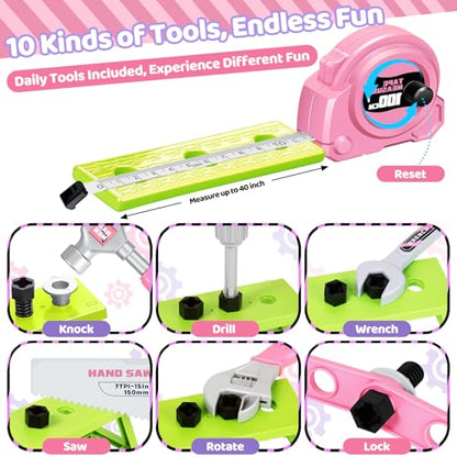 Kids Tool Set with Tool Box Electronic Toy Drill, Toddler Tool Set for Girl - style: Pink