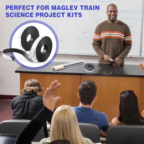 Sabary 2 Roll Monopolar Magnetic Tape 10 feet x 0.8 Wide x 0.12 Thick with Strong Adhesive Backing Anisotropic Flexible Magnetic Strip for Maglev Train Science Project - size: 10 Feet