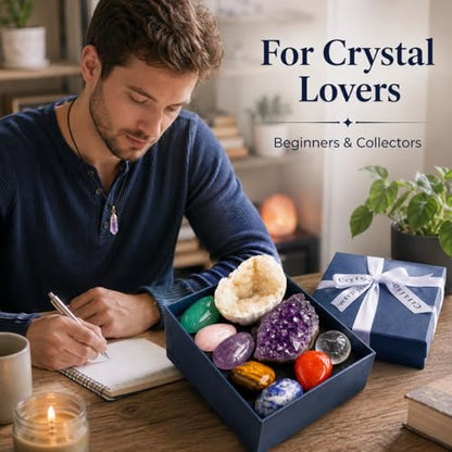 Crystal Stone Set Mineral Specimen Kit with Tumbled Stones Amethyst Cluster and Geode Rock
