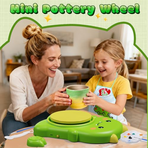 Pottery Wheel for Kids with Foot Pedal, Cute Dinosaur Kids pottery Kit - color: Green D