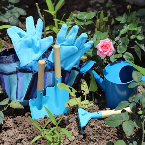 Kids Watering Can Gardening Tools Set Sand Toy Outdoor Toddler Boys (Blue) - color: Blue