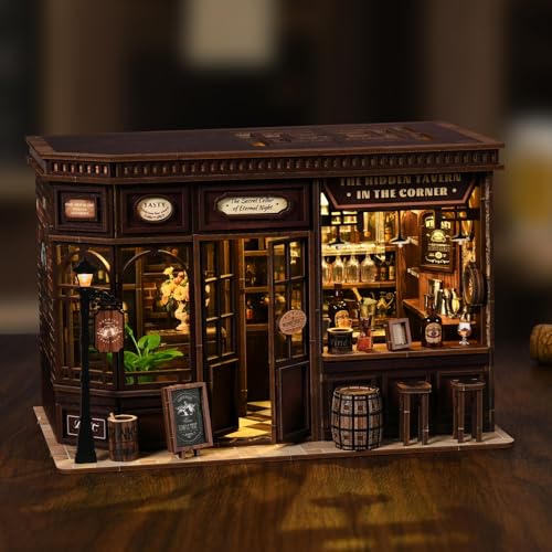 The Hidden Tavern DIY Book Nook Kit - 3D Miniature Bar with LED Lights, Eternal Night Wine Cellar Decor for Bookshelf - color: The Hidden Tavern