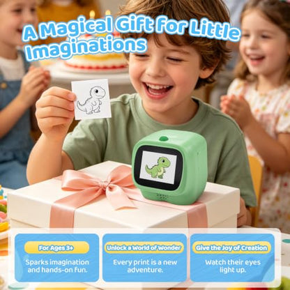 AI Voice Sticker Maker for Kids, Mini Thermal Printer, Green Dino - color: Green