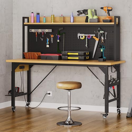 DWVO 48in Adjustable Rolling Workbench Heavy Duty with Pegboard & Wheels - size: 48" Workbench w/Pegboard