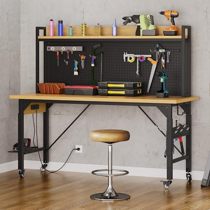 DWVO 48in Adjustable Rolling Workbench Heavy Duty with Pegboard & Wheels - size: 48" Workbench w/Pegboard