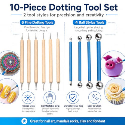 ABenkle 10Pcs Dotting Tools Ball Styluses for Rock Painting, Pottery Clay Modeling Embossing Art Mandala - color: Blue