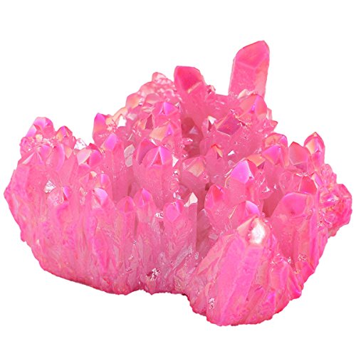 Rockcloud Titanium Coated Crystal Rock Quartz Pink Cluster Geode, 1-2" - color: Fuchsia