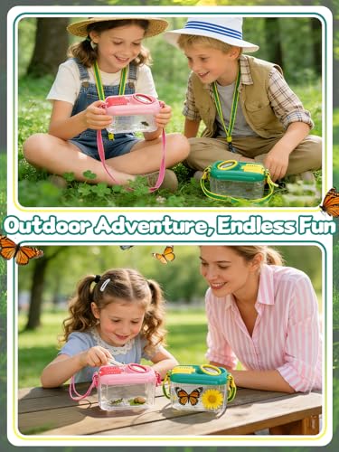 2 Sets Bug Catcher for Kids, Bug Catching Kit Gifts with Butterfly Net Toys - color: Blue + Pink