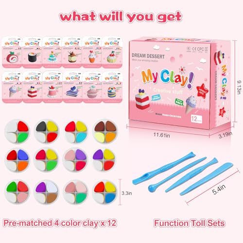 Air Dry Clay Kit, 12 Pack Dessert Theme Modeling Clay for Girls & Boys