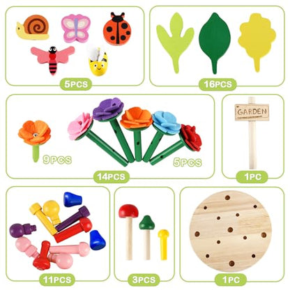 Wooden Flower Garden Building Toys for Kids, STEM Educational Activity Preschool Kit Gift for Boys Girls Age 3 4 5 6 7 Years Old, Stacking Game for Toddlers Build a Bouquet Spring Gifts
