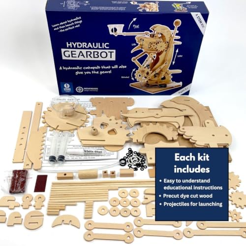 PATHFINDERS STEM Kits- Hydraulic Gearbot – Wooden STEM Building Catapult | Build-It-Yourself Hydraulic Robot with Gears & Launcher | Educational Engineering Toy & Gift Teens and Adults