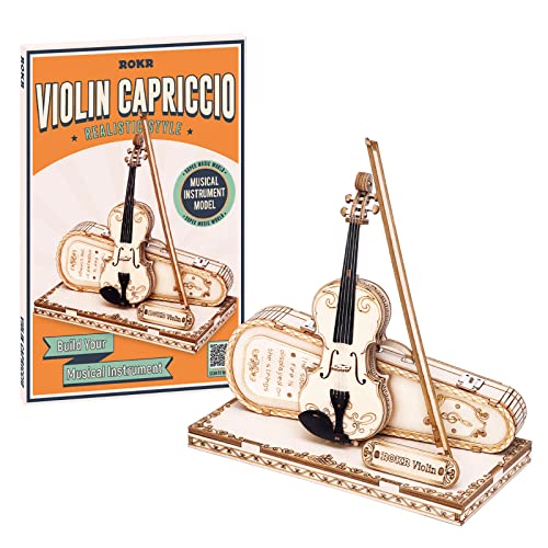 ROKR 3D Puzzles for Adults Wooden Craft Kits Musical Instrument Model Kit Electric Guitar+Violin Capriccio TG604K+TG605K